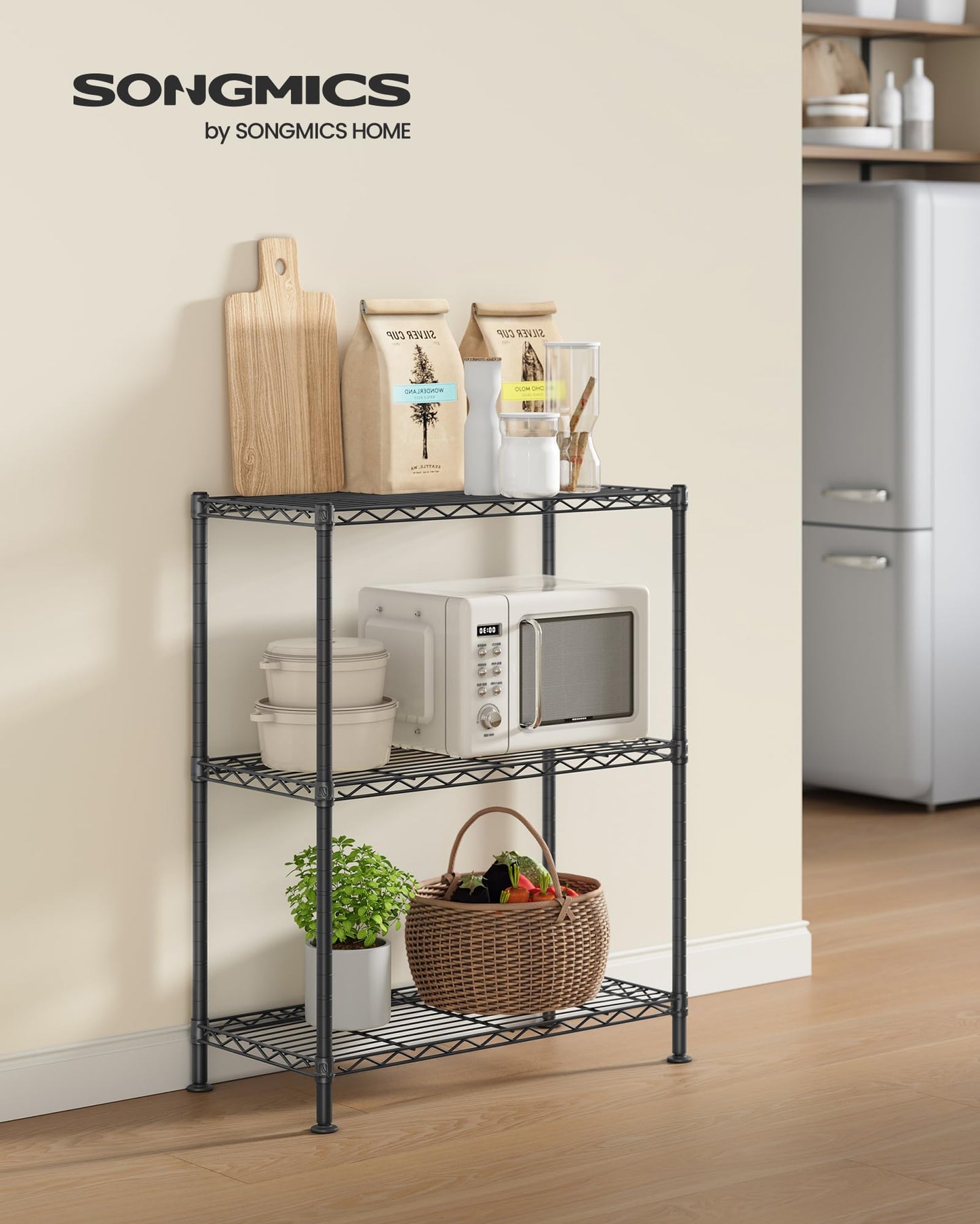 SONGMICS Storage Shelf, Small Metal Wire Shelving Unit, Adjustable Shelves, for Small Spaces, Garage, Bedroom, Living Room, Kitchen, Pantry, 5 Tier, 11.8 x 11.8 x 47.6 Inches, Ink Black ULGR123BH01