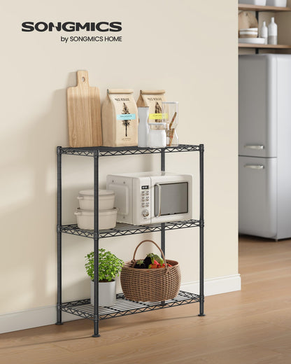 SONGMICS Storage Shelf, Small Metal Wire Shelving Unit, Adjustable Shelves, for Small Spaces, Garage, Bedroom, Living Room, Kitchen, Pantry, 5 Tier, 11.8 x 11.8 x 47.6 Inches, Ink Black ULGR123BH01