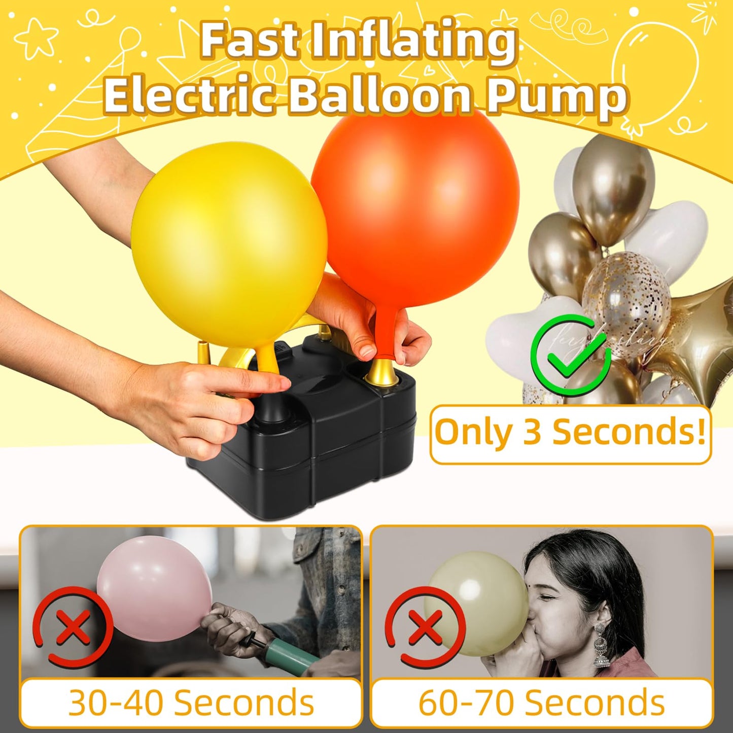 Bomba de globos eléctrica Bezente, inflador de globos portátil, bomba de aire eléctrica para globos, bomba de globos eléctrica de doble boquilla para decoraciones de fiestas de cumpleaños, bodas y graduaciones