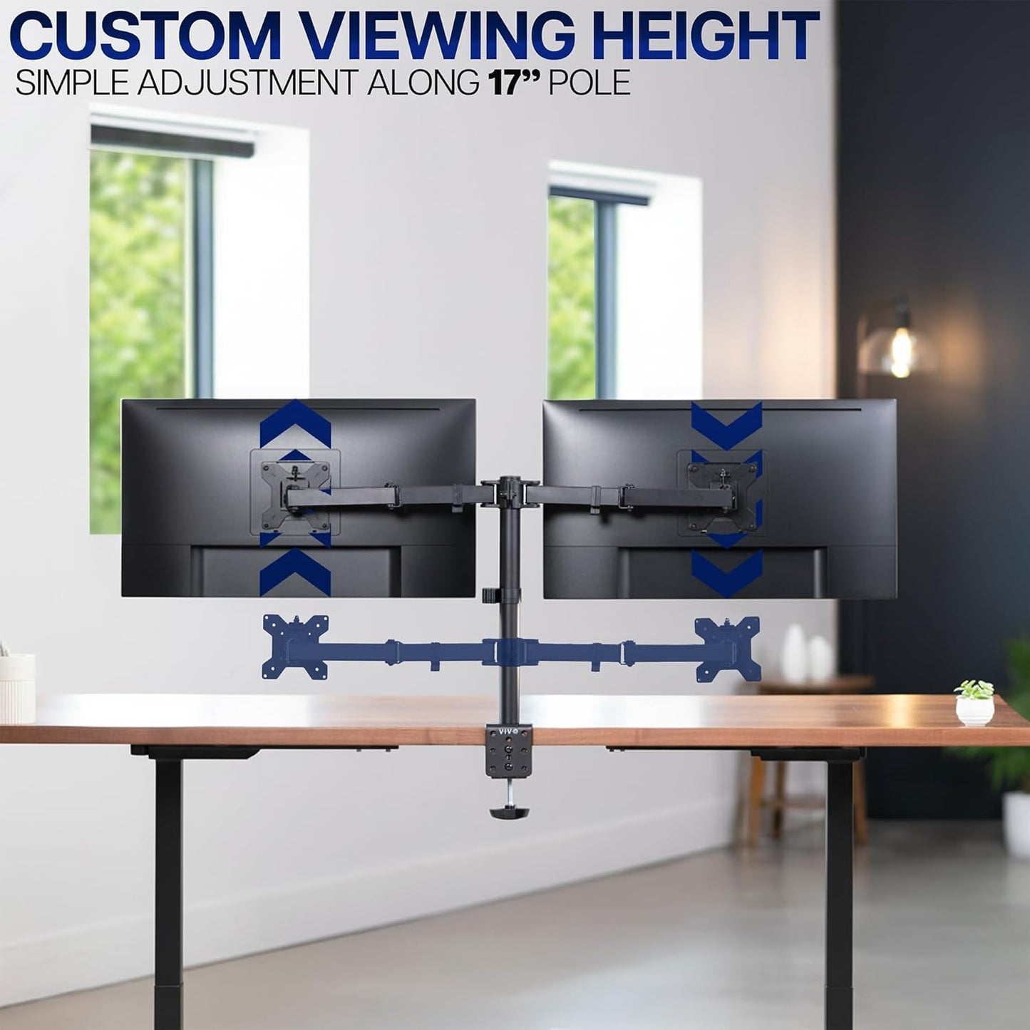VIVO Dual-Monitor Tischhalterung, für 2 Bildschirme bis zu 30 Zoll und je 10 kg, Hochleistungs-Stahlständer voll verstellbar mit Klemme und Tülle, Schwarz, STAND-V002