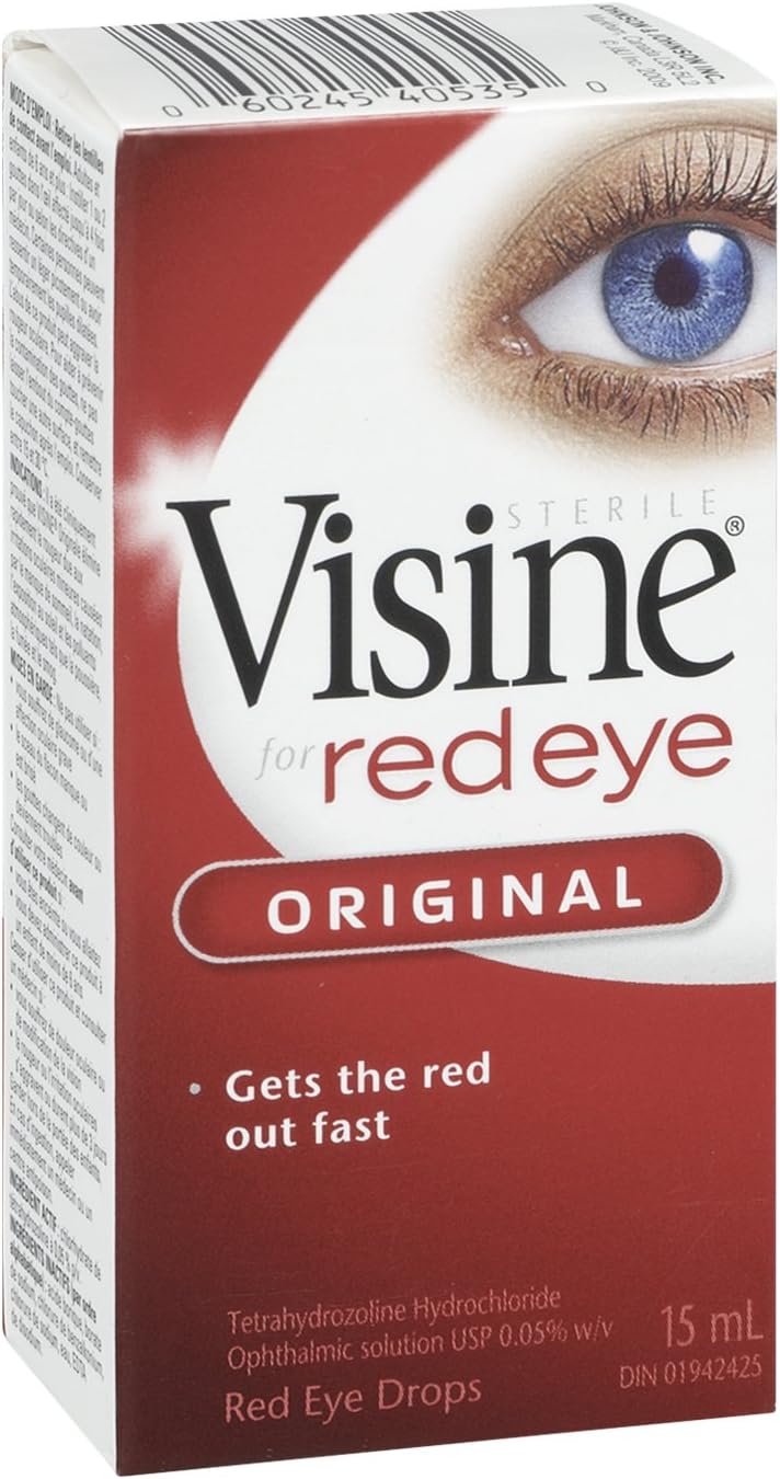 Visine Original Augentropfen, Augenreizungen, Staub, Rauch, trockene Augen, rote Augen, Tetrahydrozolin Hydrochlorid Augenlösung, 15ml