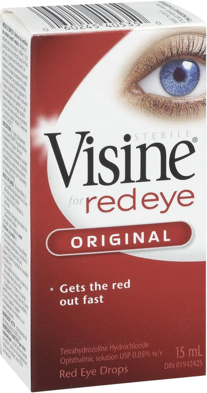 Visine Original Augentropfen, Augenreizungen, Staub, Rauch, trockene Augen, rote Augen, Tetrahydrozolin Hydrochlorid Augenlösung, 15ml