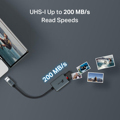 TP-Link SD Card Reader, High-Speed USB 3.0 to SD & microSD Card Reader, Aluminum Dual Slot Memory Card Reader for Laptop & More, Supports 2TB SD/SDHC/SDXC/microSD/microSDHC/microSDXC/TF Cards (UA430)
