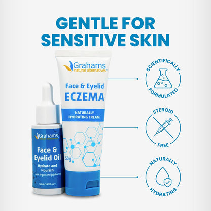 Grahams Natural Face & Eyelid Eczema Relief Kit - Treatment for Dry Skin, Eczema, Perioral & Seborrheic Dermatitis - Itch Relief - Moisturizing Face Cream, 75g + Eyelid Oil, 50ml