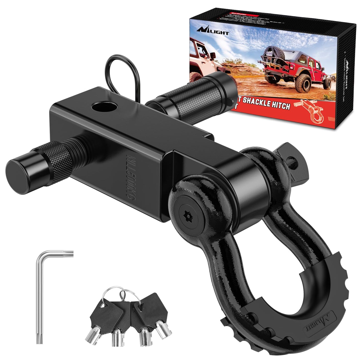 Nilight Anti-Theft Shackle Hitch Receiver 2Inch 45000 LBs Breaking Strength 3/4" Anti-Theft D Ring Shackle 5/8" Trailer Hitch Lock Pin Heavy Duty Solid Towing Kit for Trucks Off Road (Black)