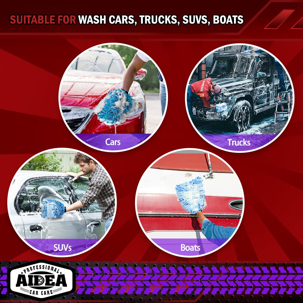 AIDEA Car Wash Mitt Microfiber, 2PK Scratch Free Lint-Free, Premium Chenille Microfiber Mitt Car Wash Brush, Green, Regular Size 7.12''X10.14''