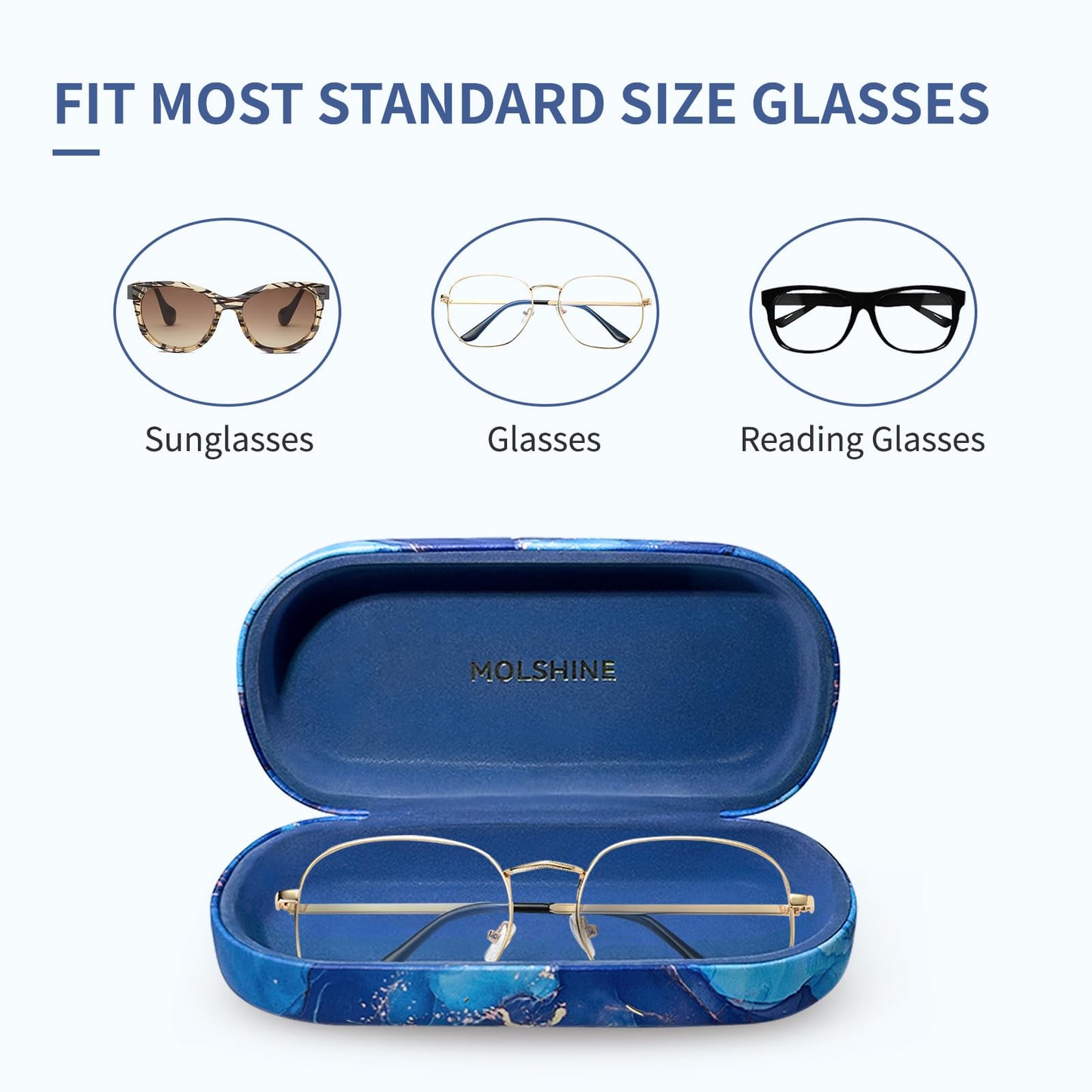 molshine Hartschalen-Leder-Sonnenbrillenetui, klassisches großes Brillenetui für Damen und Herren, Sonnenbrille (Schwarz)