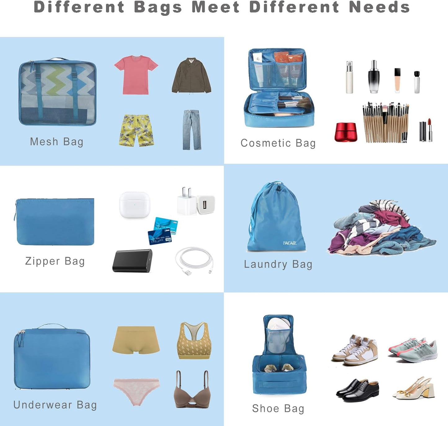 BAGAIL 8er Set Packwürfel Gepäckorganizer für Reisezubehör