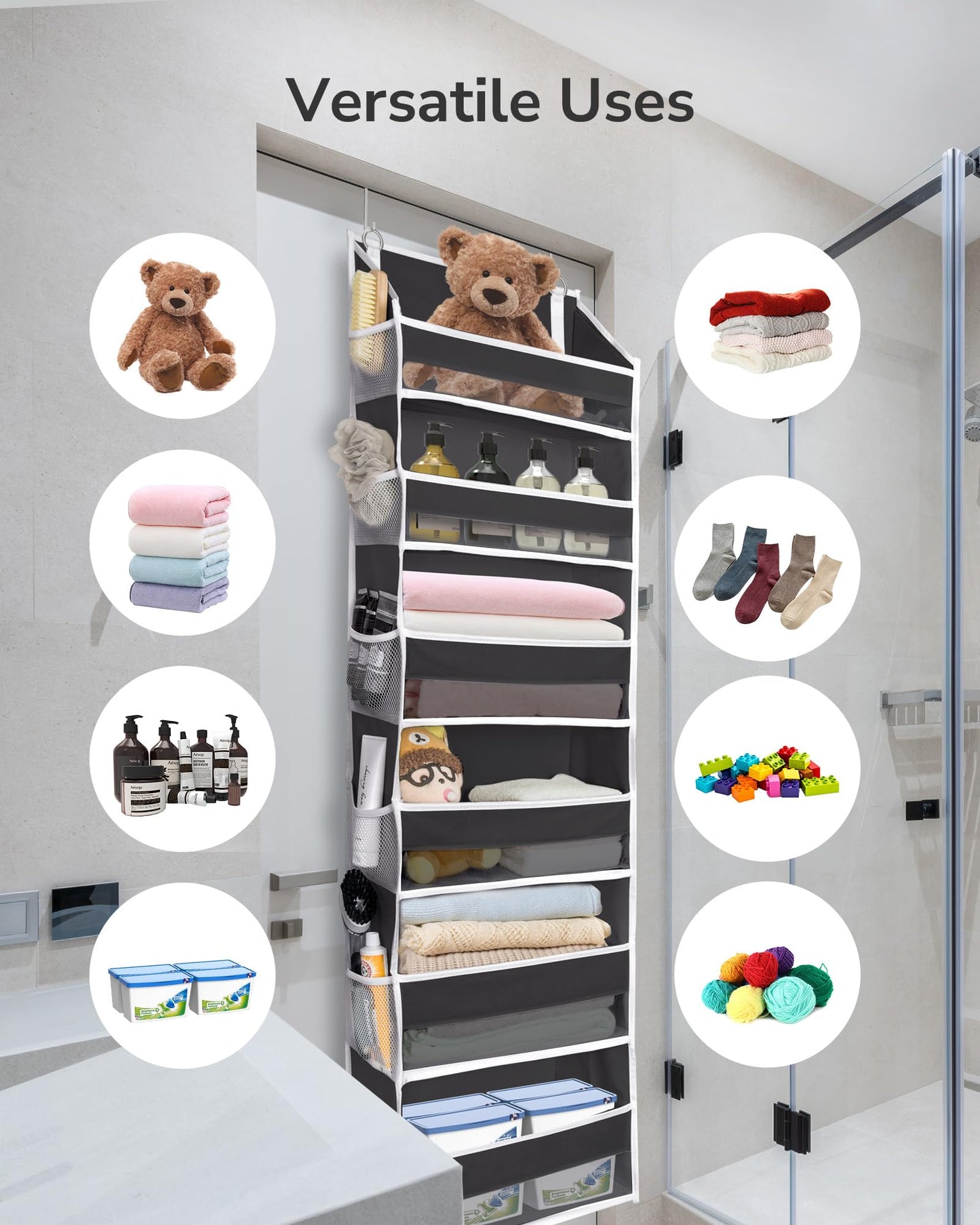 ULG Over The Door Organizer with 6 Large Pockets 12 Side Pockets, 50lbs Weight Capacity Door Hanging Organizer for Bedroom, Bathroom, Pantry, Nursery Storage, Beige