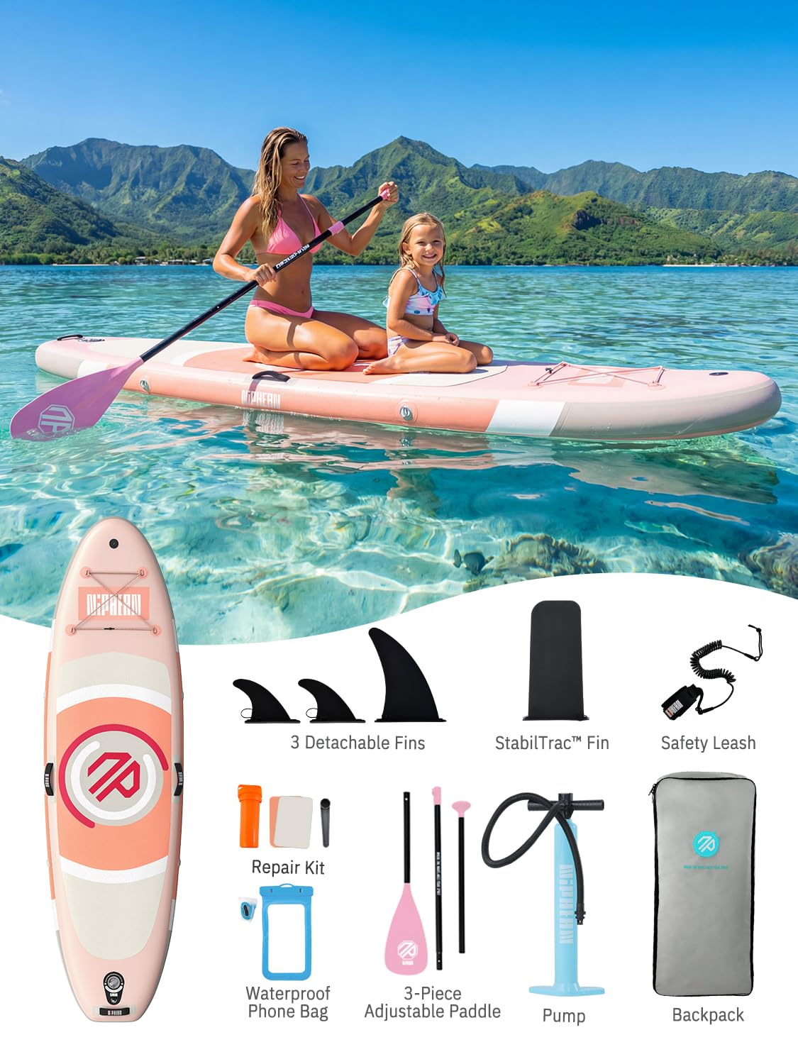 Niphean（Ultra-Light） Inflatable Paddle Board with StabilTrac Fin and Durable SUP Accessories, 10' Stand Up Paddle Boards for Adults & Youth, Versatile Yoga Paddle Board, Gift Ideas