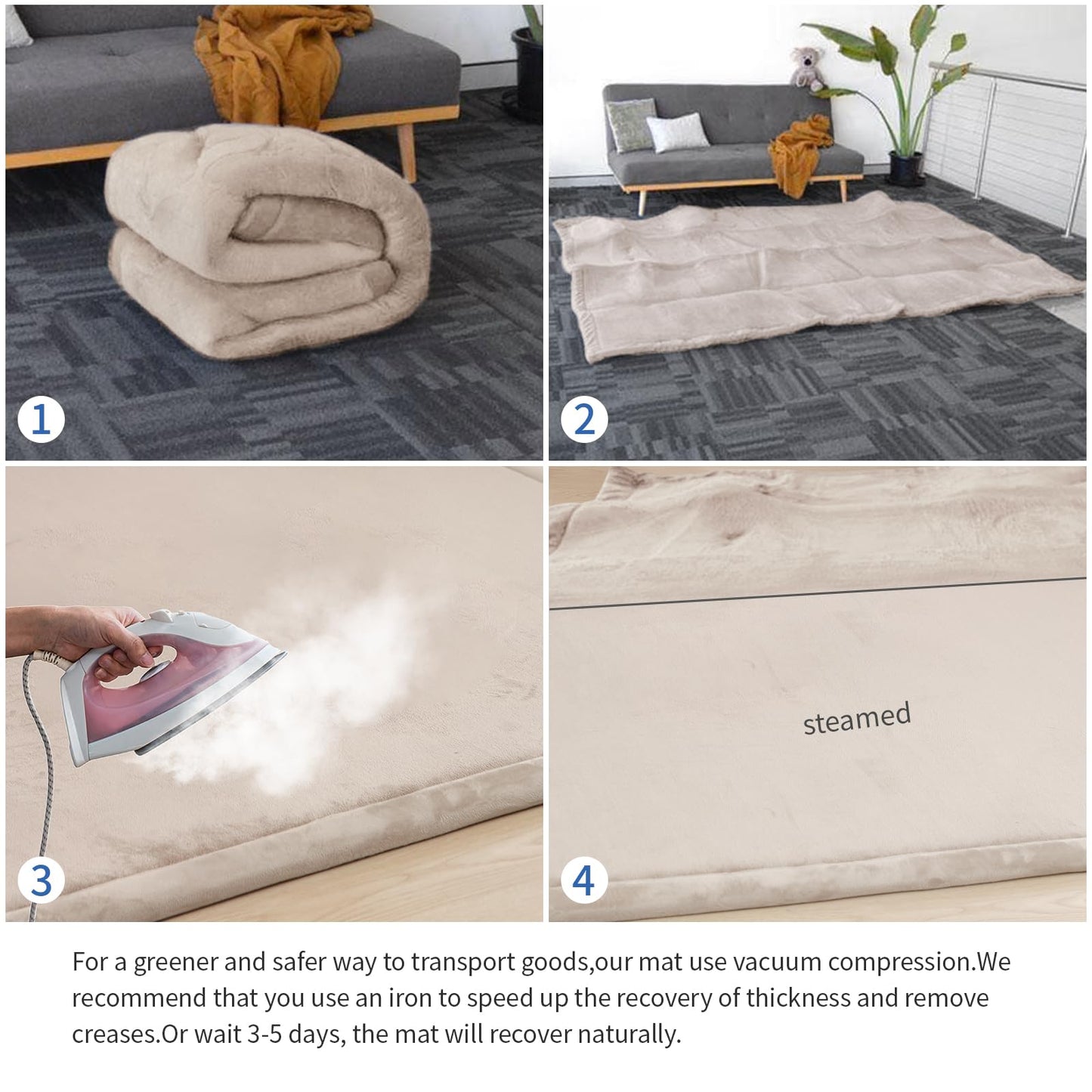 Huloo Sleep Ultra Soft Baby Spielmatte für den Boden, 3,3 cm dicke Elasti-Foam 127x127 cm Laufgittermatte für Kleinkinder, rutschfeste Rückseite, sicher zum Krabbeln und für die Bauchlage, Tatami-Stil (Dunkelgrau)