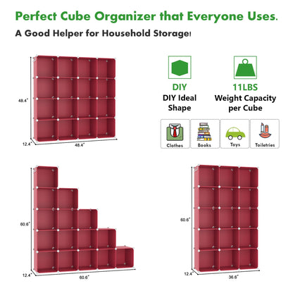 C&AHOME Cube Storage Organizer, 16-Cube Shelves Units, Plastic Storage Cubes, DIY Closet Organizer, Modular Closet Storage Shelves Ideal for Home, Bedroom, 48.4" L × 12.4" W × 48.4" H Black SUM3016H