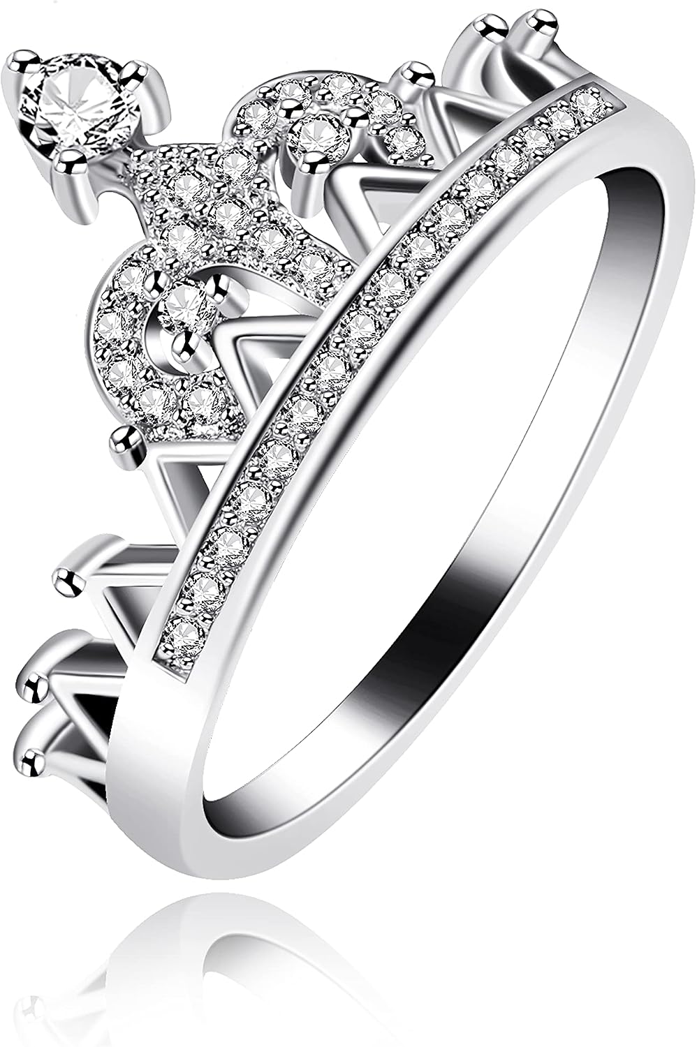 Uloveido Platinum Plated Crown Royal Ring, Women's Cubic Zirconia Wedding Rings Y1227