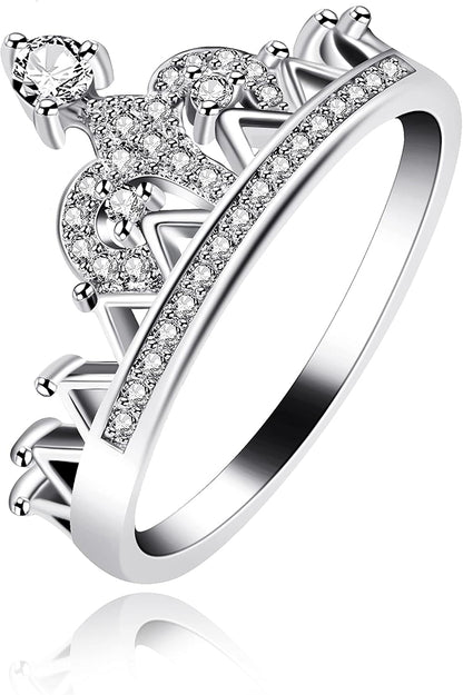 Uloveido Platinum Plated Crown Royal Ring, Women's Cubic Zirconia Wedding Rings Y1227