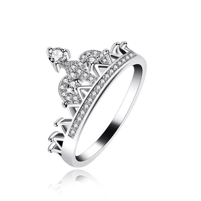 Uloveido Platinum Plated Crown Royal Ring, Women's Cubic Zirconia Wedding Rings Y1227