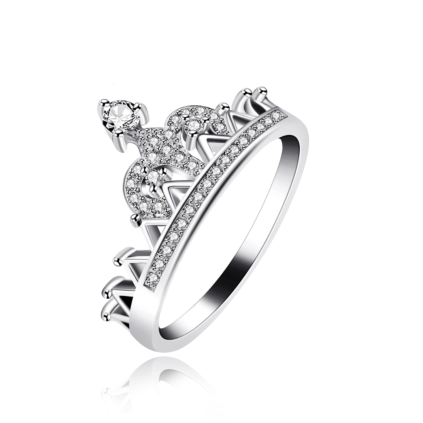 Uloveido Platinum Plated Crown Royal Ring, Women's Cubic Zirconia Wedding Rings Y1227