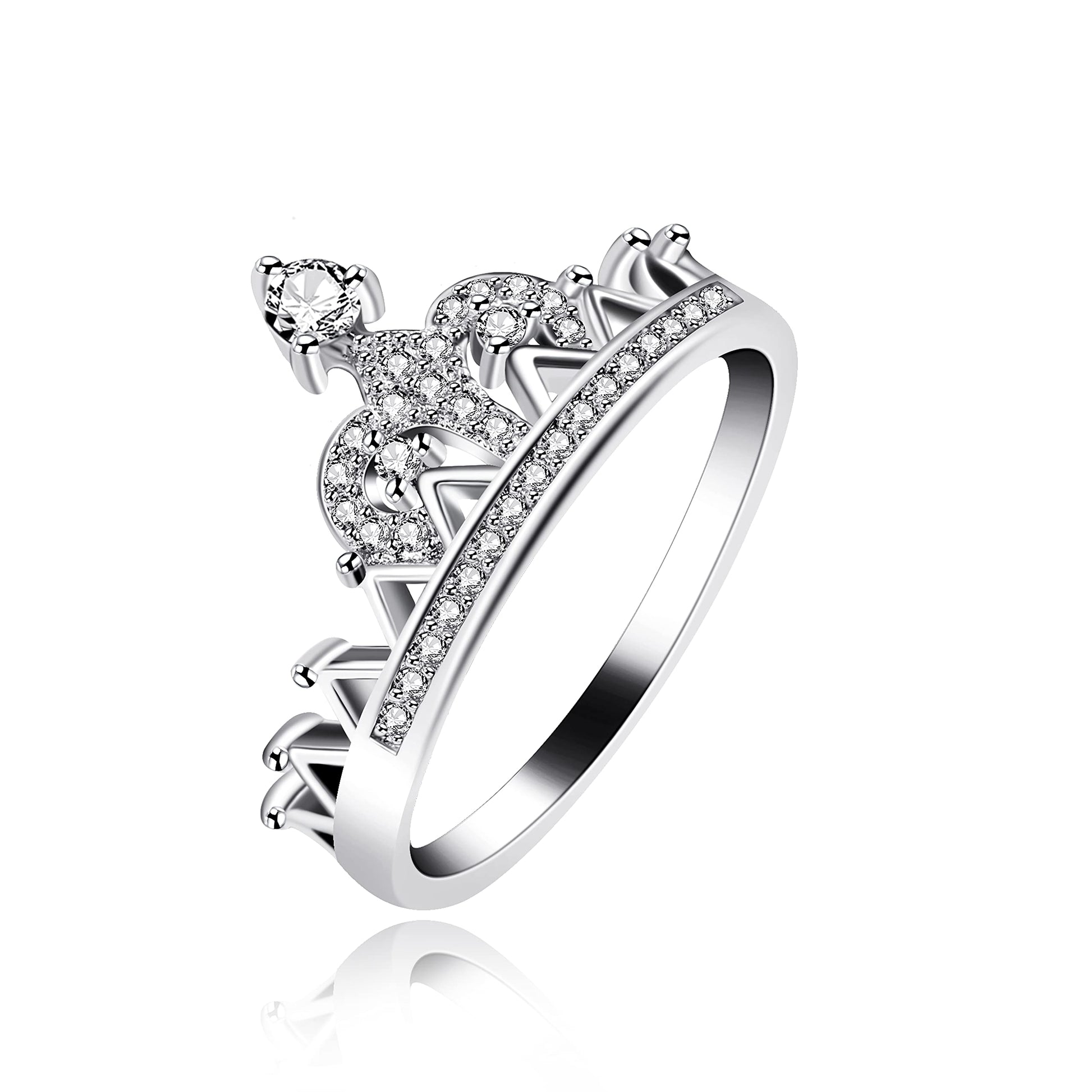 Uloveido Platinum Plated Crown Royal Ring, Women's Cubic Zirconia Wedding Rings Y1227