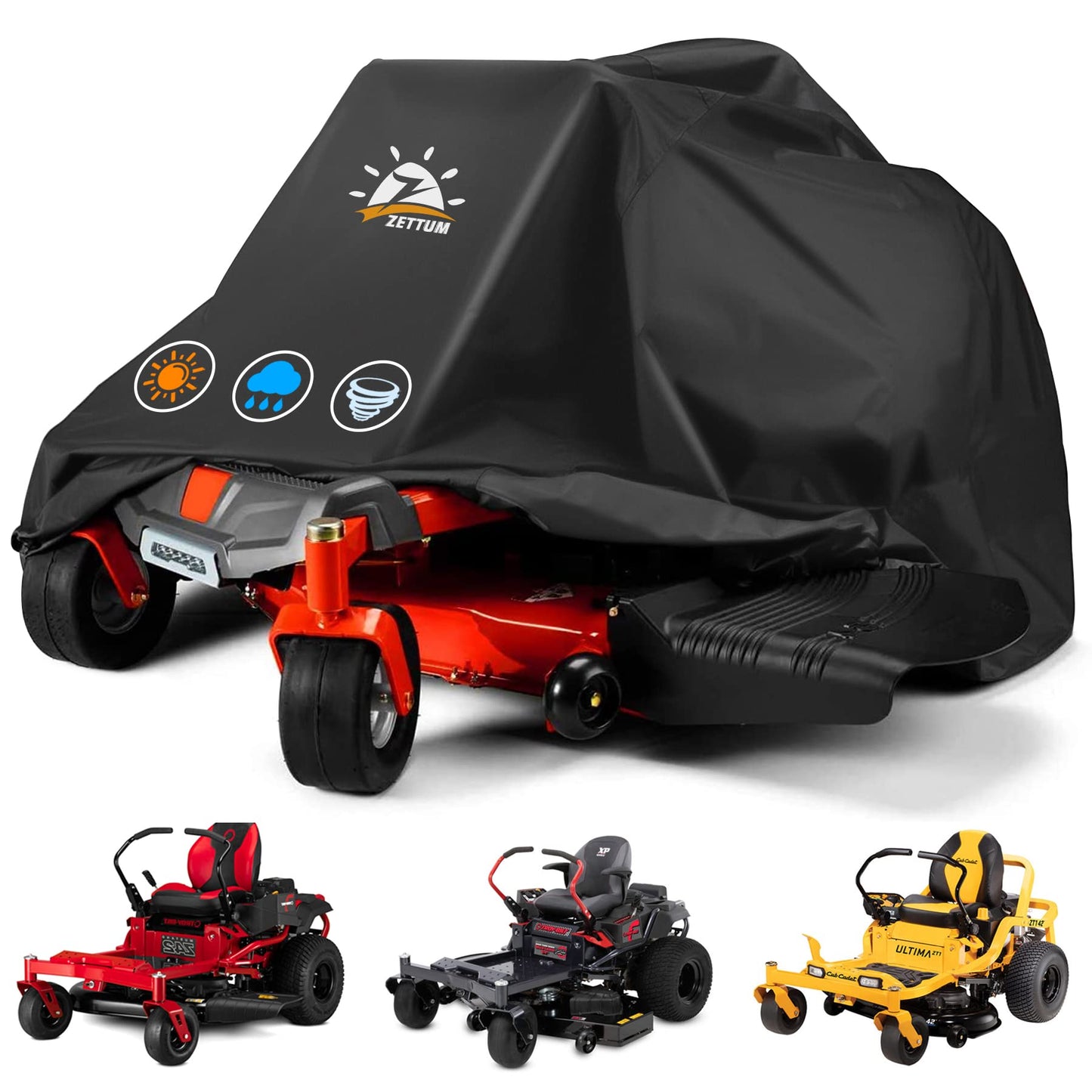 Zettum Riding Lawn Mower Cover - Lawn Tractor Covers Waterproof & Heavy Duty, 600D Outdoor Mower Cover Universal fit with Storage Bag for John Deere, EGO, Toro, Craftsman, Husqvarna, Honda and More