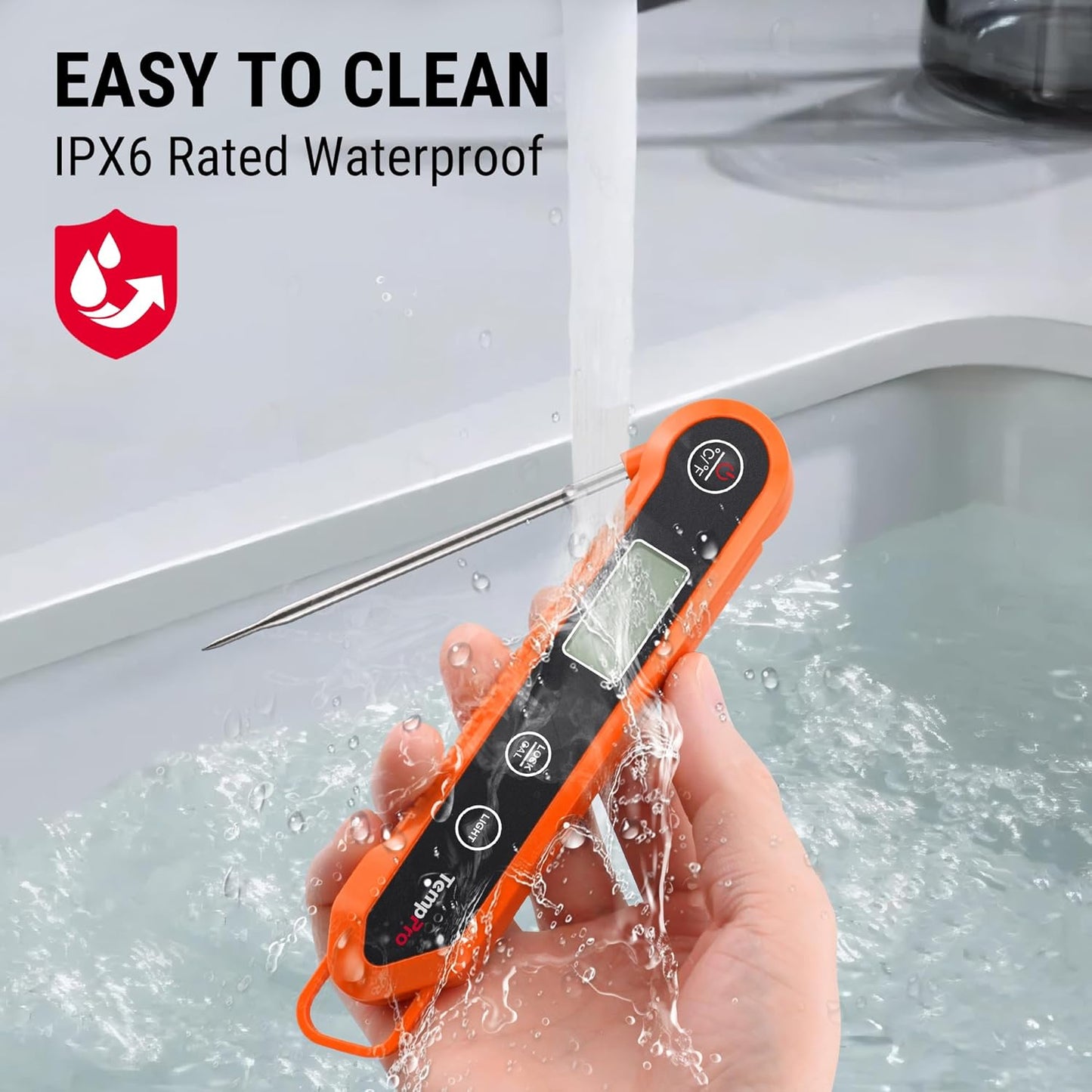 TempPro Digitales Sofortablese-Fleischthermometer zum Grillen, wasserdichtes Küchen-Lebensmittelthermometer mit Kalibrierfunktion und Hintergrundbeleuchtung, zum Backen von Brot, Süßigkeiten, Kochwerkzeug, Utensilien (zuvor ThermoPro)