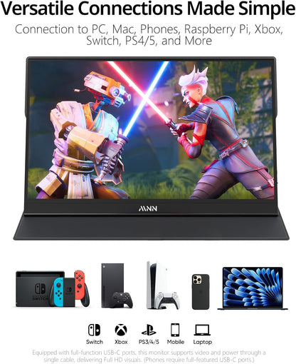 MNN Portable Monitor 15.6inch FHD 1080P 60Hz USB C HDMI Gaming Ultra-Slim IPS Display