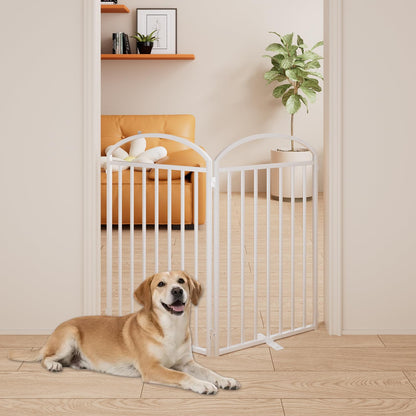 SNUOWU 4 Panels Full Matel Freestanding Dog Gates with Door, 96"Extra Wide 36"Tall Free Standing Dog Pet Gate for Indoor & Outdoor. Foldable Pet Fences for Doorways, House, Stairs, Porch, Deck, Yard