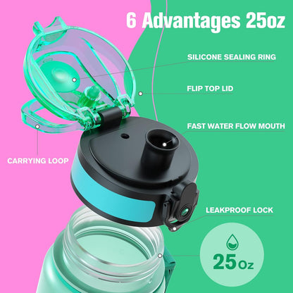 Sahara Sailor Trinkflasche, 950ml Motivations-Sportflasche mit Zeitmarkierung – Trinkzeiten – Tritan, BPA-frei, weite Öffnung auslaufsicher, Fast-Flow-Technologie mit Reinigungsbürste (1 Flasche)