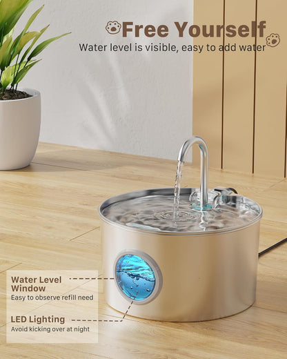 Katzen-Trinkbrunnen aus Edelstahl: Katzenbrunnen - 2,2L/74oz Wasserbrunnen für Katzen - Trinkbrunnen für Katzen - Automatischer Haustierwasserspender - Hundenapf - für Haustiere & Kleintiere