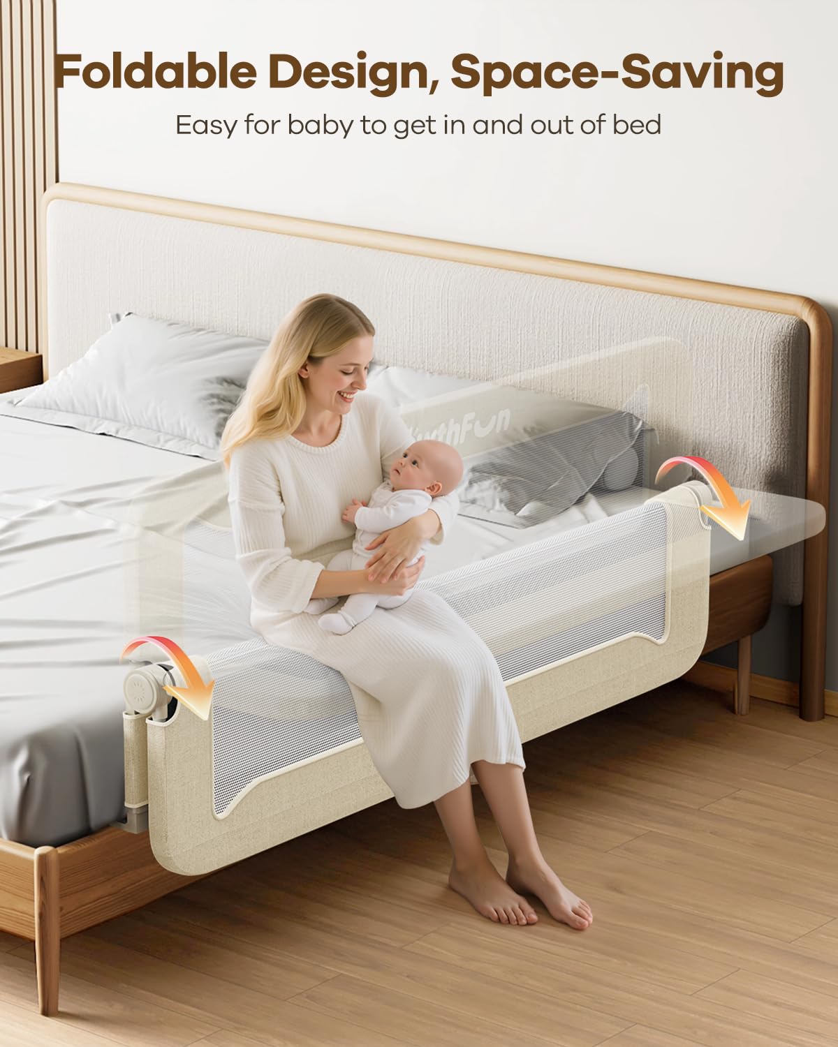 Foldable Bed Rail for Toddlers, 71in Reinforced Carbon Steel Frame&Connectors, Breathable Cationic Fabric - Safety Toddler Bed Rails for Queen, King, Twin, Full, No-Tool Setup.