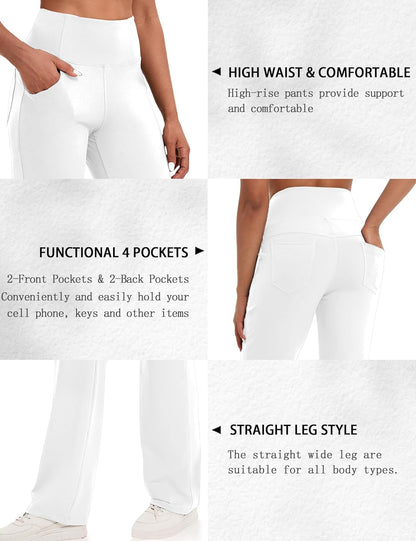 VOOVEEYA Yogahosen für Damen mit Taschen, gerade geschnittene Hose mit weitem Bein, hochtaillierte Business-Hose, petite/regulär//lang