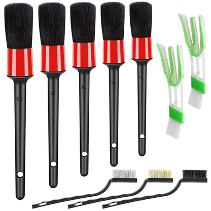 10pcs Auto Car Detailing Brush Set Car Interior Cleaning Kit Includes 5 Boar Hair Detail Brush,3 Wire Brush, 2 Air Vent Brush for Cleaning Interior Exterior, Dashboard Engines Leather Wheel