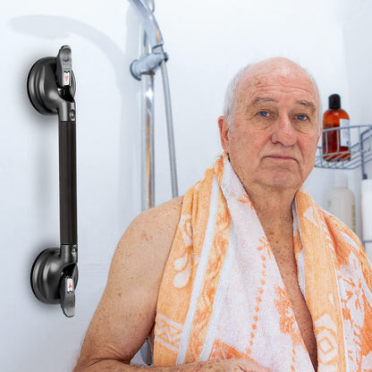15-Inch Shower Handle - Upgraded Grab Bar with Strong Suction Cups for Bathtub & Shower Safety, Ideal for Seniors, Elderly, Disabled -Silver