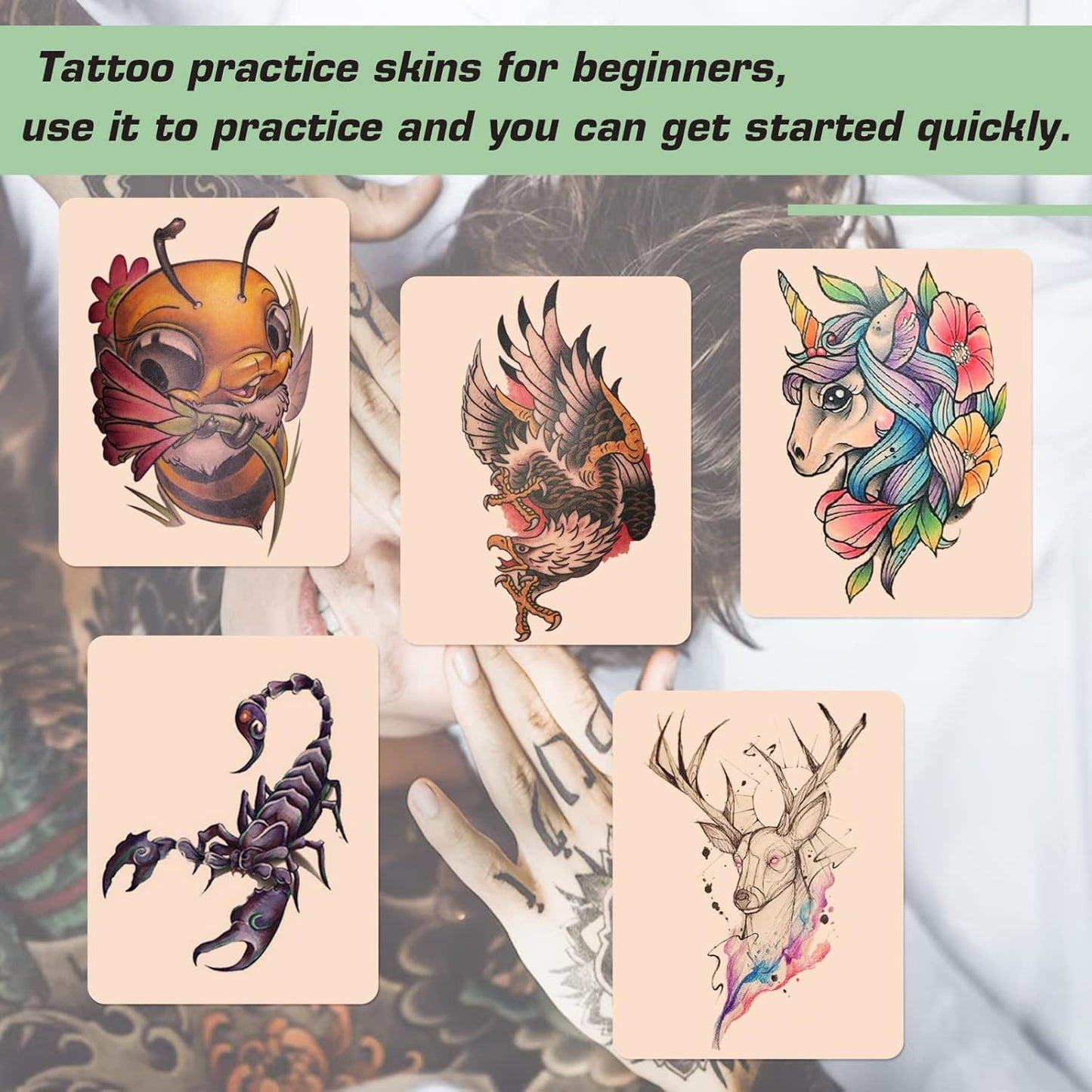 Rayyl Tattoo Übungshaut mit Transferpapier – 20-teiliges Tattoo Übungshaut und Schablonenpapier Set, inklusive 5 Stück Tattoo Übungshaut und 15 Stück Tattoo Transferpapier für Anfänger & erfahrene Künstler Tattoo Zubehör