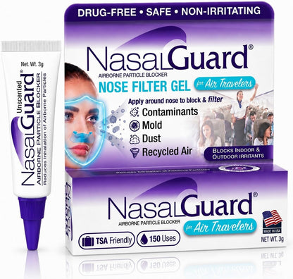 for Air Travelers | Cabin Air Protection Gel | Helps Block Dust, Mold & Airborne Contaminants | Drug-Free, Applied Around Nose | TSA Friendly | 150+ Uses (Unscented, 10g, Pack of 6)