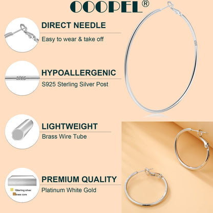Große Gold Creolen für Frauen, Hypoallergene Dünne Gold Creolen, Sterling Silber Creolen für Damen, Extra Große, Mittelgroße, Große Creolen