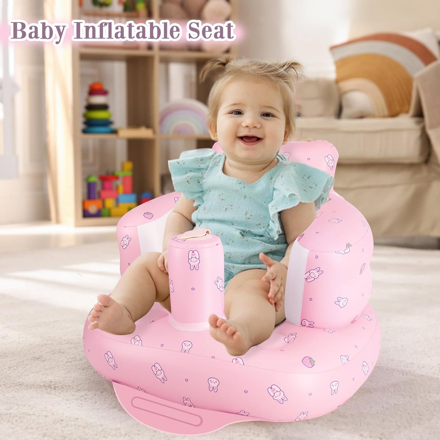Aufblasbarer Babysitz, aufblasbarer Babystuhl für Babys ab 3 Monaten, aufblasbarer Sommerstuhl mit integrierter Luftpumpe, Baby-Bodensitz zum Sitzenlernen, Spielen, Campen, Orange