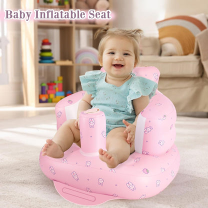 Aufblasbarer Babysitz, aufblasbarer Babystuhl für Babys ab 3 Monaten, aufblasbarer Sommerstuhl mit integrierter Luftpumpe, Baby-Bodensitz zum Sitzenlernen, Spielen, Campen, Orange