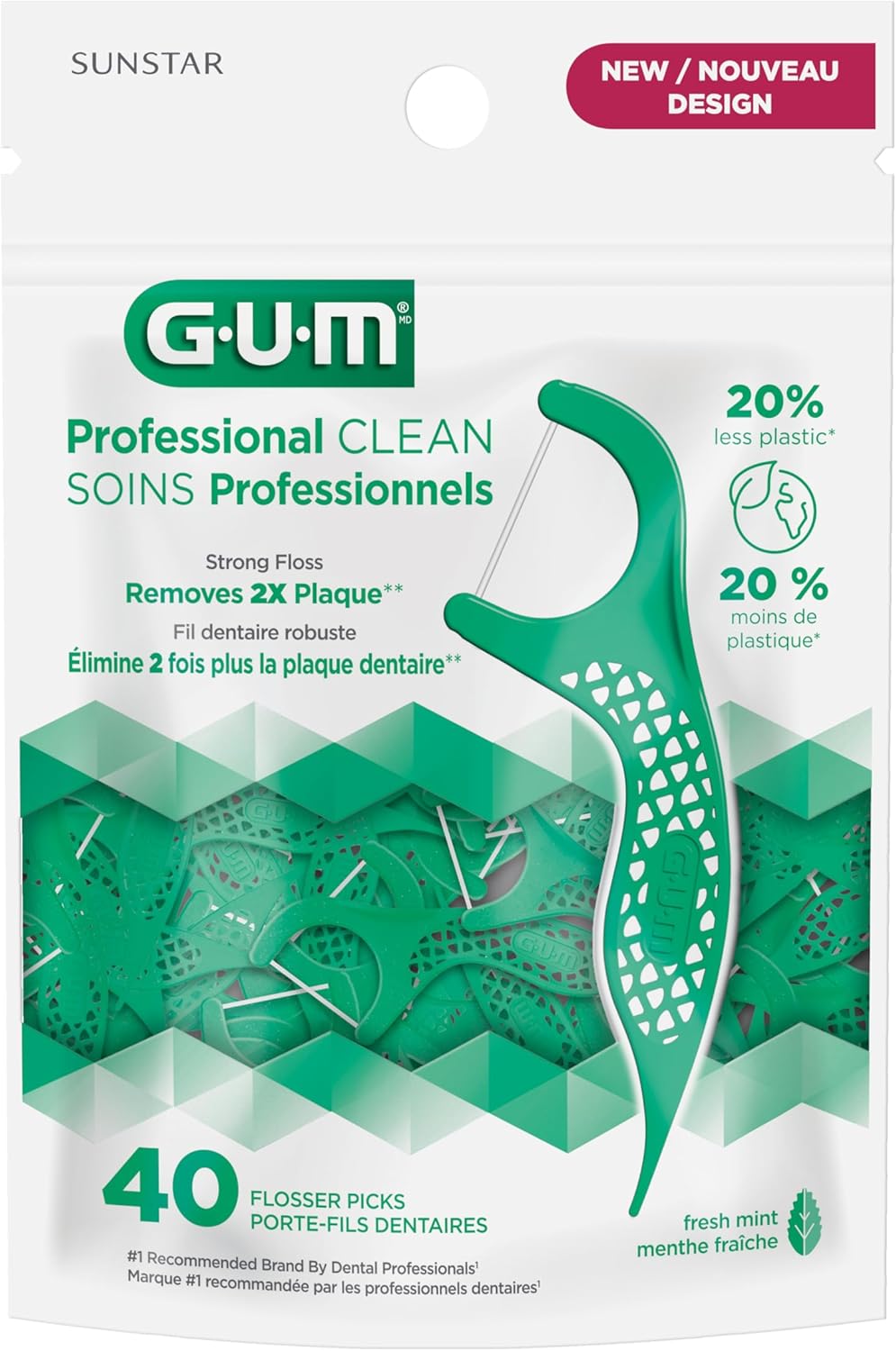 GUM Advanced Care Flosser Picks, angereichert mit Vitamin E & Fluorid, frischer Minzgeschmack, blau, 150 Flosser (1 Beutel)