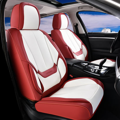 Coverado Car Seat Covers 5 Pieces, Full Set Universal Seat Covers for Cars, Waterproof Nappa Leather Auto Seat Protectors with Head Pillow, Car Interiors Fit for Most Sedans SUV Pick-up Truck, Black