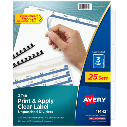 Avery 8 Tab Unpunched Dividers for Use with Any Binding System, Easy Print & Apply Clear Label Strip, Index Maker Customizable White Tabs, 150 Sets Total (6 Packs of 11444)