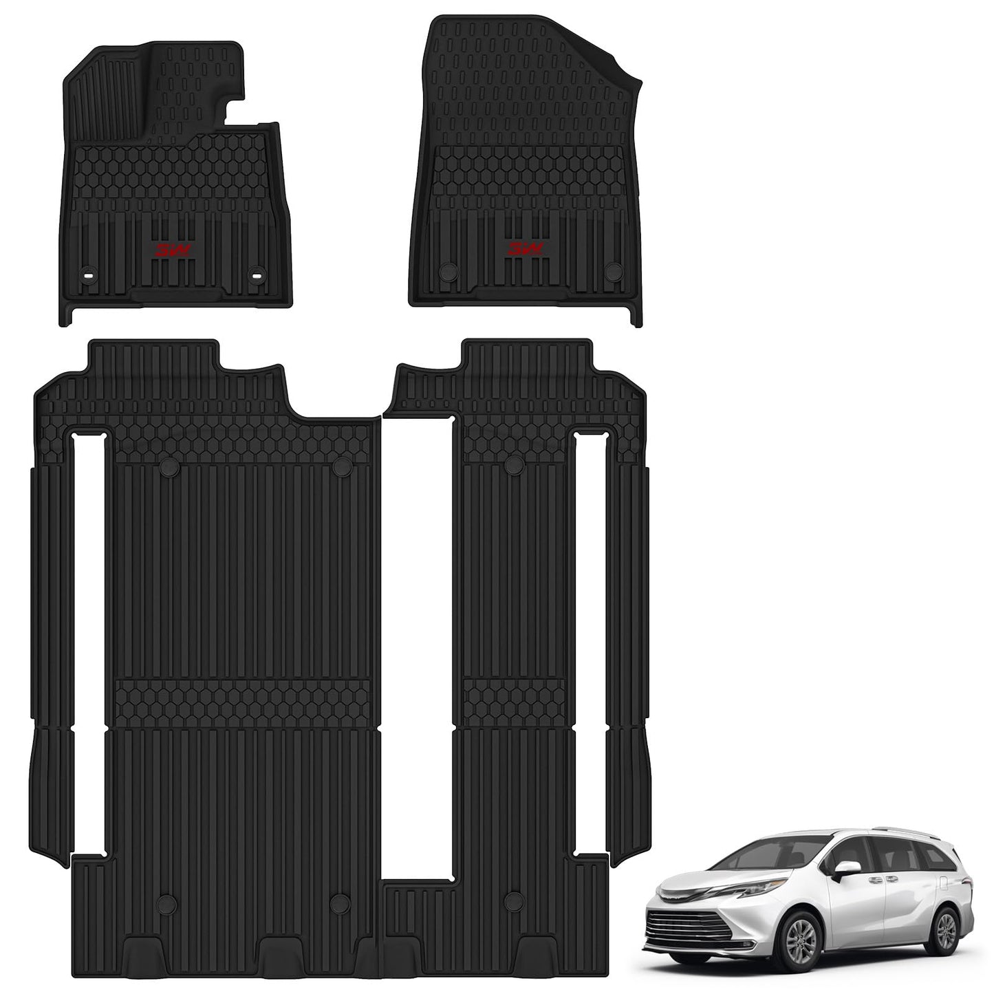 3W Floor Mats for Toyota Tacoma 2024 2025 2026 Double Cab Auto Tran(Not Fit Hybrid & XtraCab), TPE All Weather Custom Fit Floor Liner for Tacoma TRD/SR/SR5/limited Car Liners.