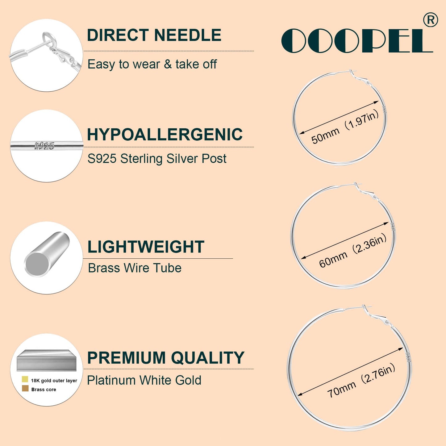Große Gold Creolen für Frauen, Hypoallergene Dünne Gold Creolen, Sterling Silber Creolen für Damen, Extra Große, Mittelgroße, Große Creolen