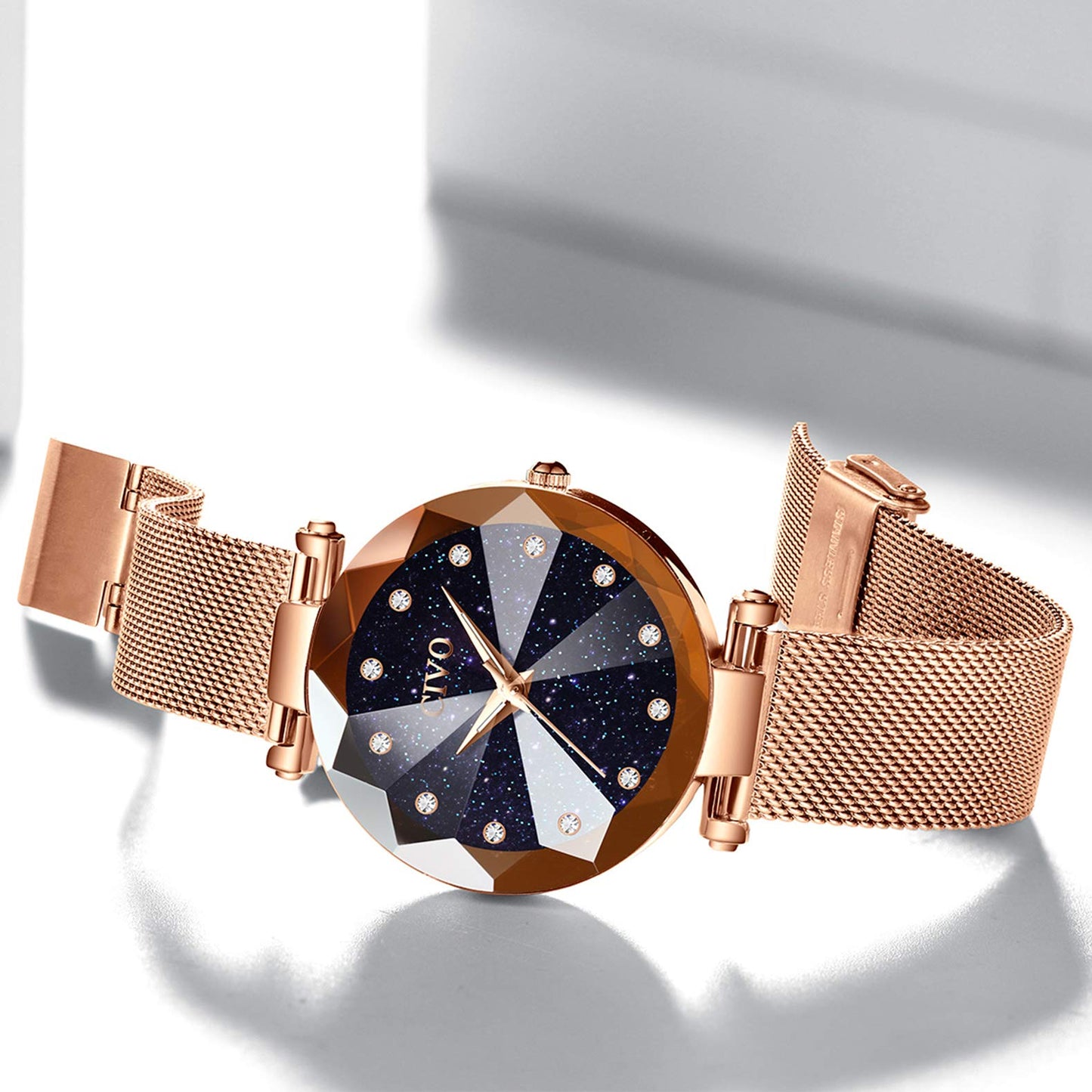 CIVO Damenarmbanduhr, wasserdichte analoge Quarzdameuhr für Damen, Roségold-Mesh-Armband, elegant, luxuriös, Designer-Damenuhr mit Diamant-Zifferblatt
