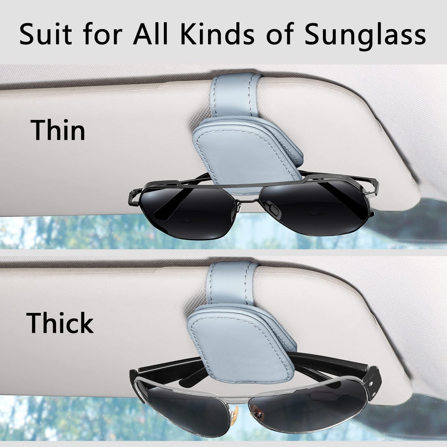 2 Packs Sunglasses Holder for Car Visor, Genuine Leather Car Sunglass Holder, Glasses Clip for Cars,Auto Interior Accessories Universal for SUV Pickup Truck (Black-(2 Pcs)