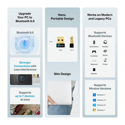 TP-Link USB Bluetooth Adapter for PC - Bluetooth 5.4 Dongle Receiver, Plug and Play, Nano Design, EDR & BLE, Supports Windows 11/10/8.1/7 for Desktop, Laptop, Keyboard, Mouse, etc (UB500)