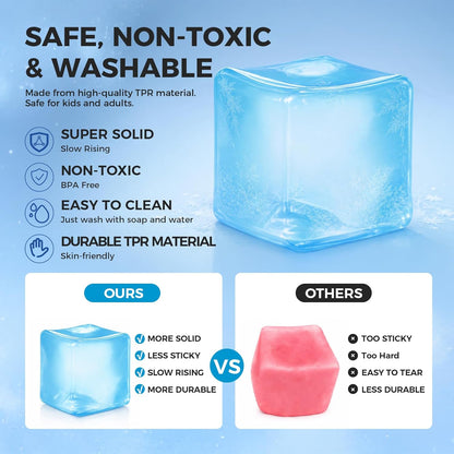 Ice Cube Squishy Fidget Toy – Slow Rise Squeeze Sensory Toys, Multiple Ways to Play, Stress Ball for Anxiety Relief, Focus Enhancement, Brain Relaxation & Strength Fostering
