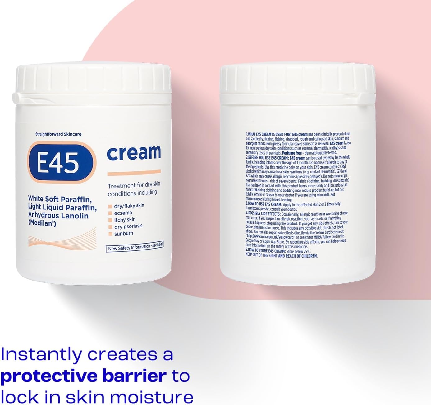 E45 - Dermatological Cream For Dry Skin Conditions ; Non Greasy Emollient ; Hypoallergenic ; 350g