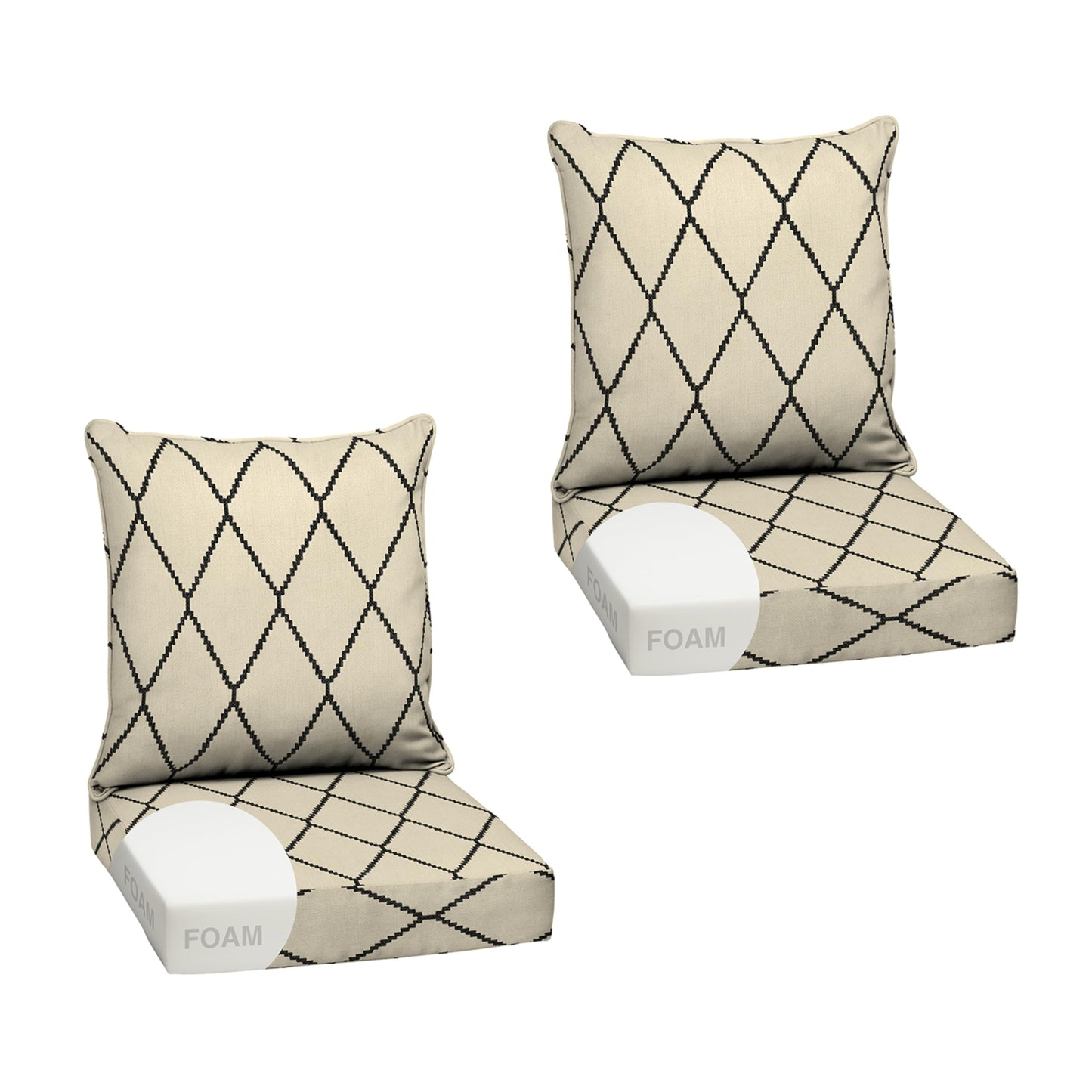 Arden Outdoor Foam Deep Seat Cushions Set, 24x24, Premium High-Density Foam, Never Flattens, Weather-Proof for Patio Chair Sofa Couch, Blue Shibori Stripe