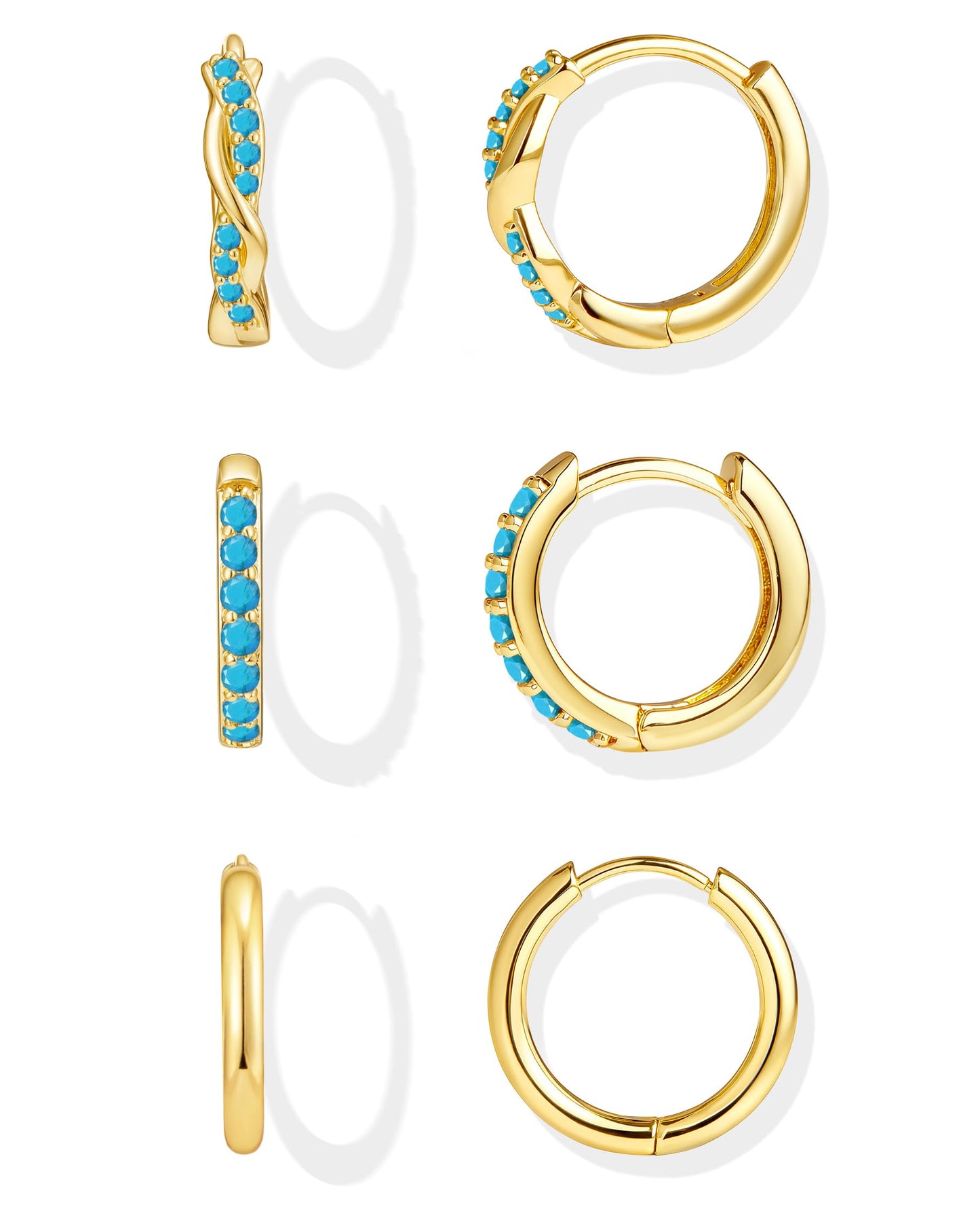 Inerney 14K Gold Plated Huggie Hoop Earrings for Women, Small Sterling Silver Earring Set Hypoallergenic Cartilage Helix Stacks, Mini Dainty Cute Trendy Birthstone Jewelry Gift for Multiple Piercings