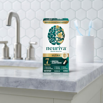 NEURIVA Ultra Brain Supplements for Memory and Focus, Phosphatidylserine, Cognivive, Neurofactor, Folic Acid, Vitamin B12 & Vitamin B6, 60 Count Capsules (Pack of 12)