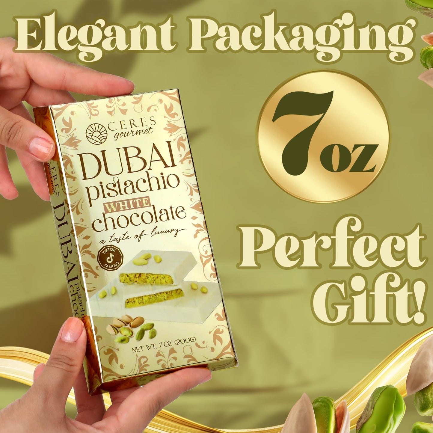 Barra de chocolate crujiente con Knafeh, pistacho, de Dubái, 7 oz | Famosa barra de chocolate con Kunafa de Dubái | Kunafe crujiente con pasta de pistacho | Regalo de postre gourmet